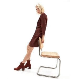 Bershka Tencel mini dress with button, brown, size M, 3/4 length sleeve